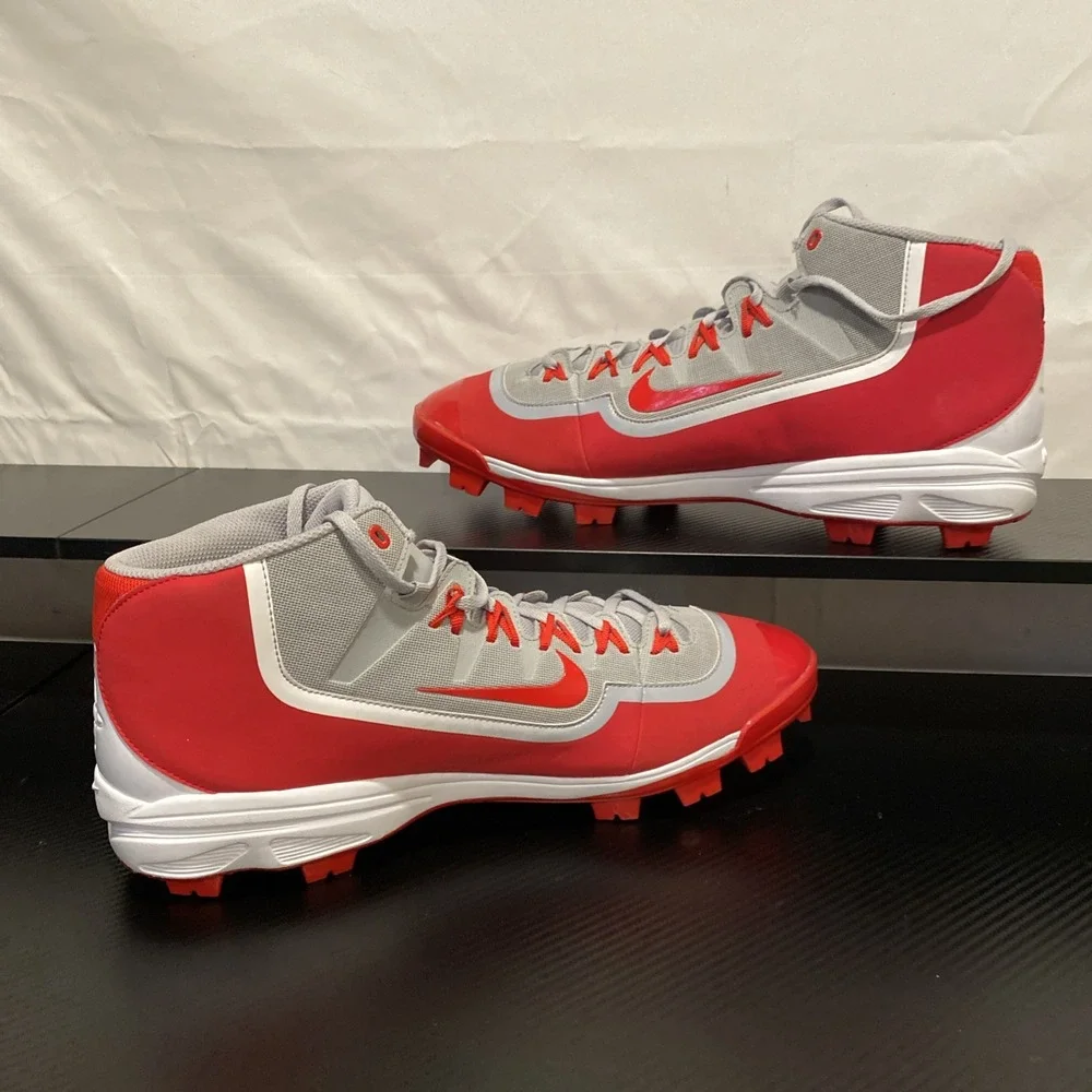 Nike BSBL Hurrache‎ Baseball Shoes Red Gray White Size 16